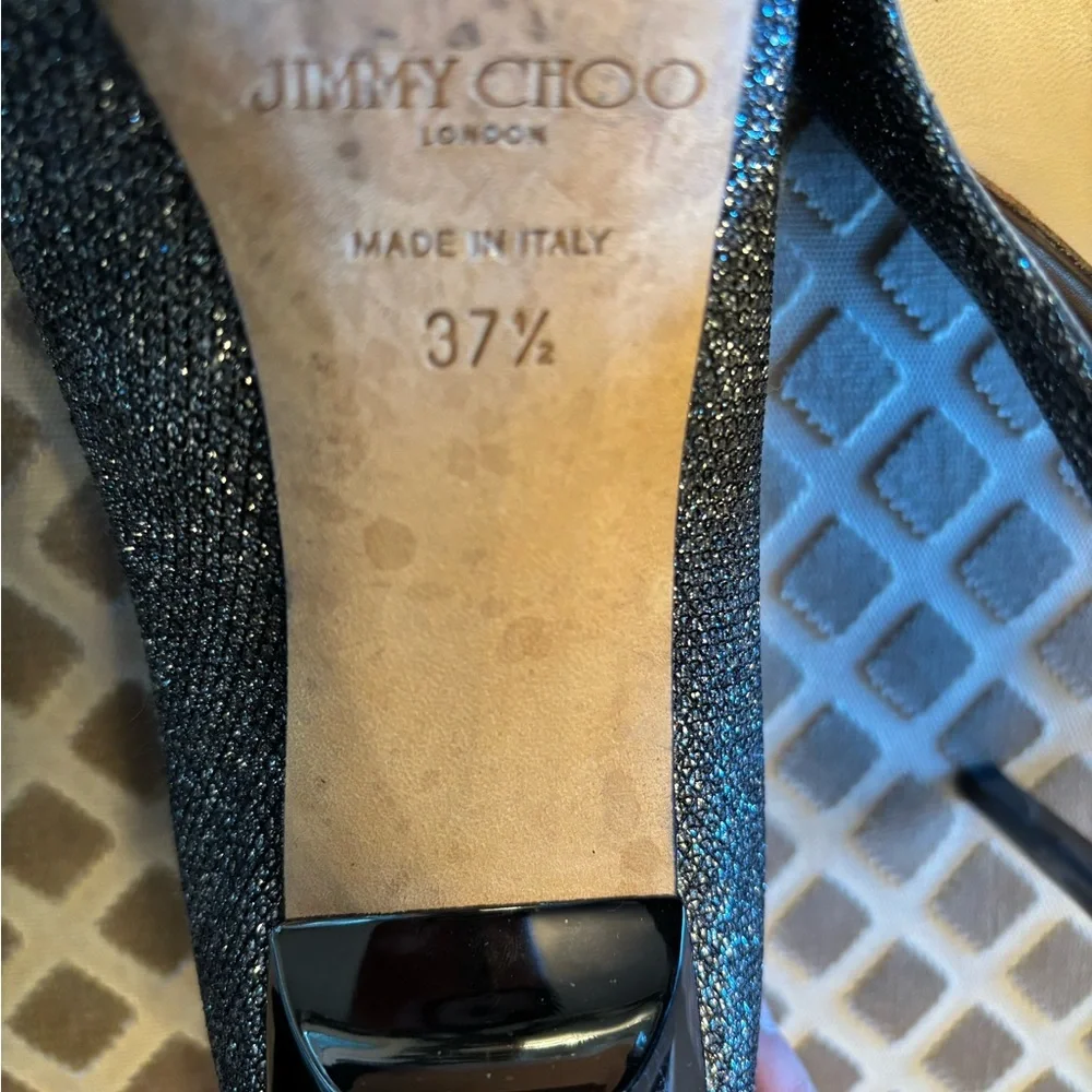 Jimmy Choo Stiletto Luna Pump Silver Glitter Size 37.5 Hollywood Glam